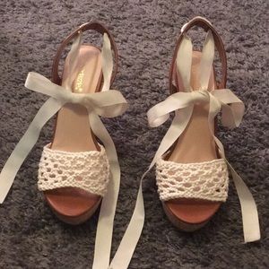 Lacy wedges with ribbon strap